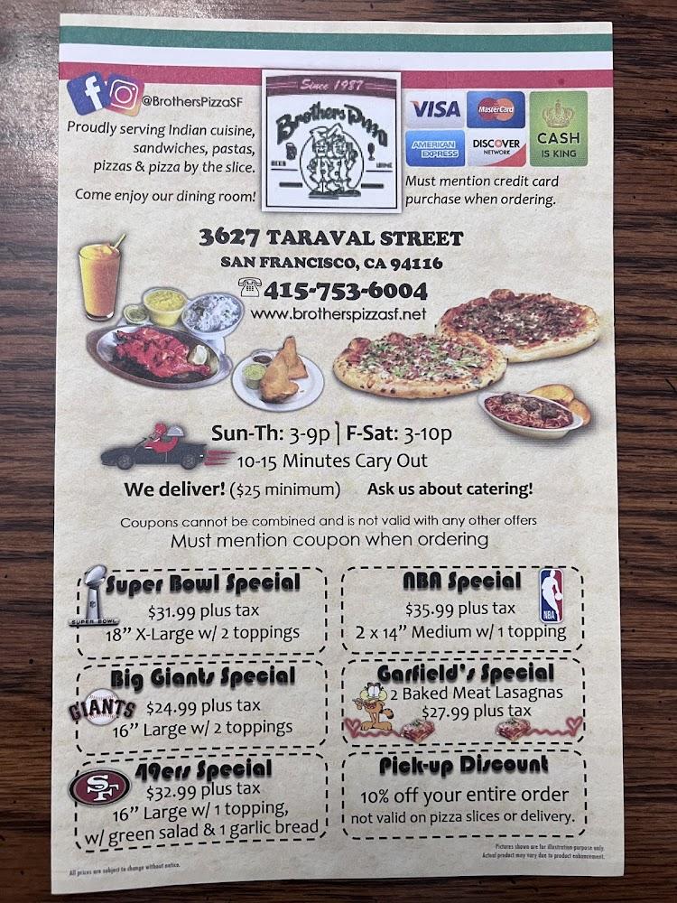 Brothers Pizza Menu image 1